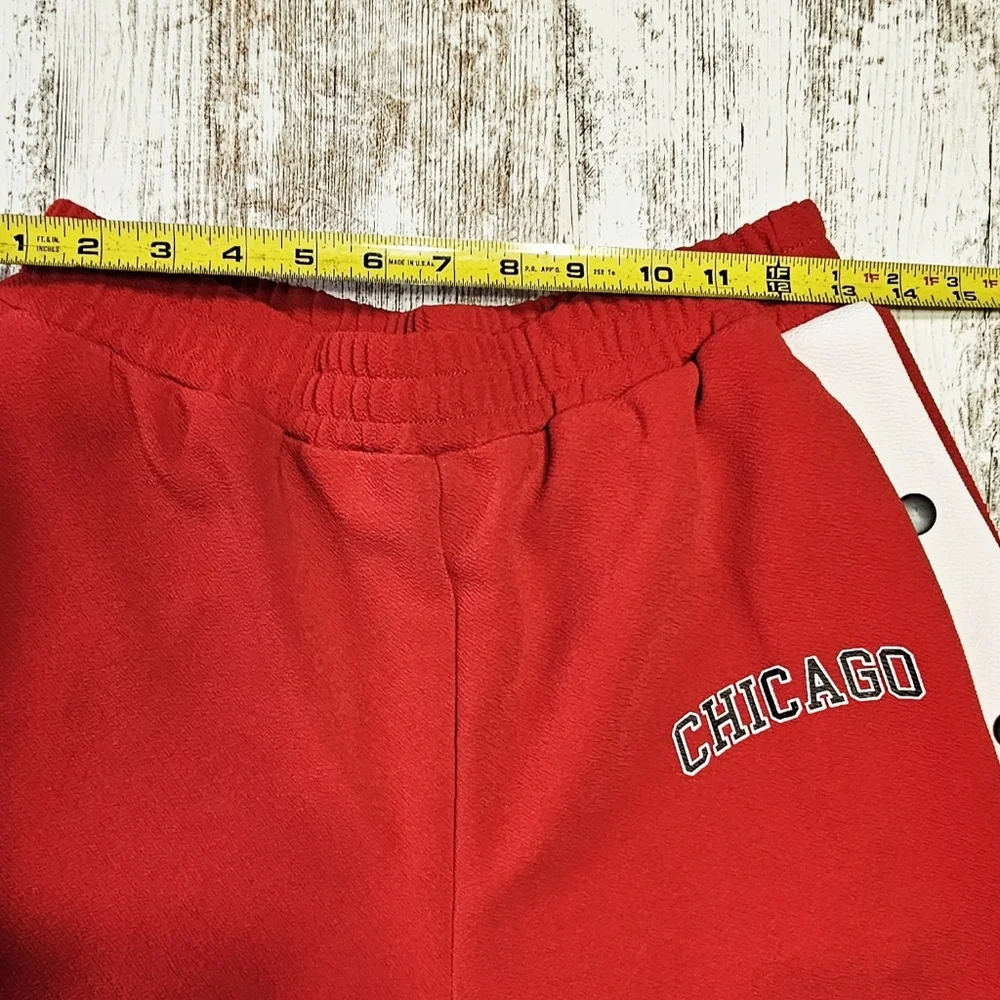 Lazy Sunday Chicago Snap Button Tear Away Womens Wide Leg Sweat Pants Red White - Picture 4 of 8